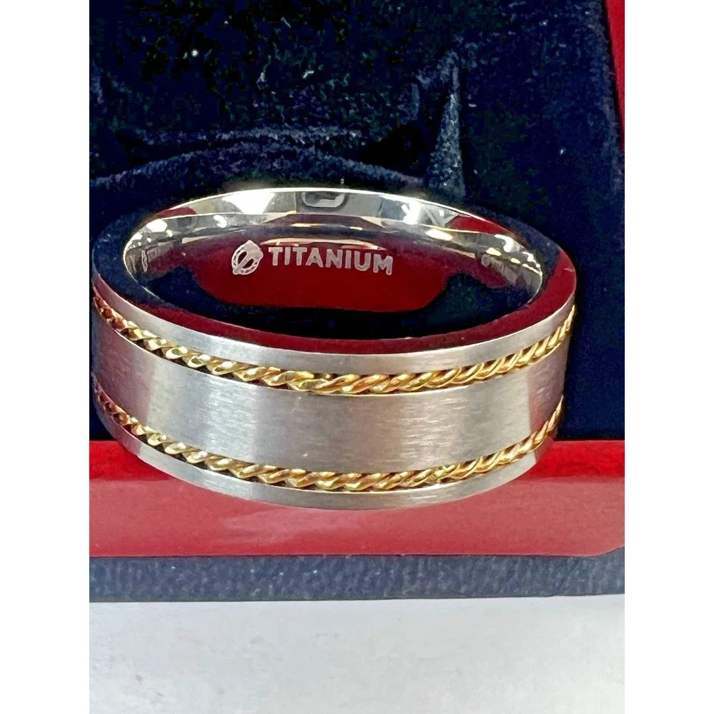 THORSTEN Wedding Ring Ferdinand Titanium w/ Yellow Gold Inlay 8mm Men's Size‎ 10